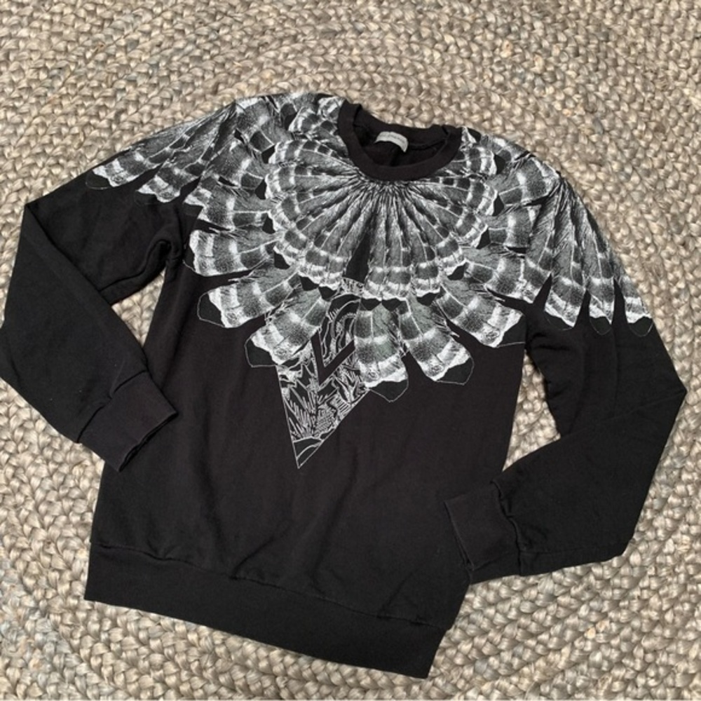 Million&Man Italian graphic sweatshirt feather tribal design black white - Picture 2 of 12